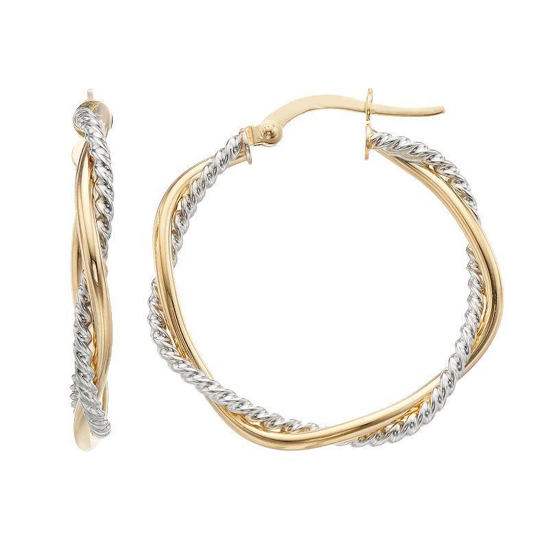 14K Gold Twisted Round Hoop Earrings, Womens, 14k 2tone Product Image