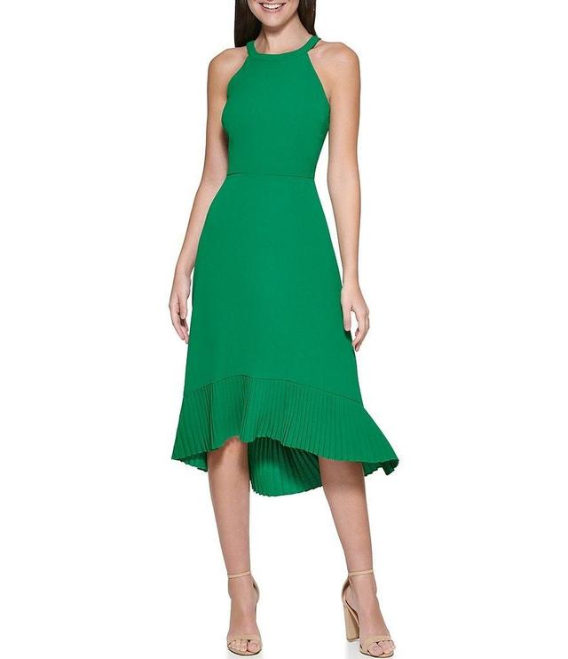 Kensie Sleeveless Halter Neck Pleated High-Low Hem Sleeveless Midi Dress Product Image