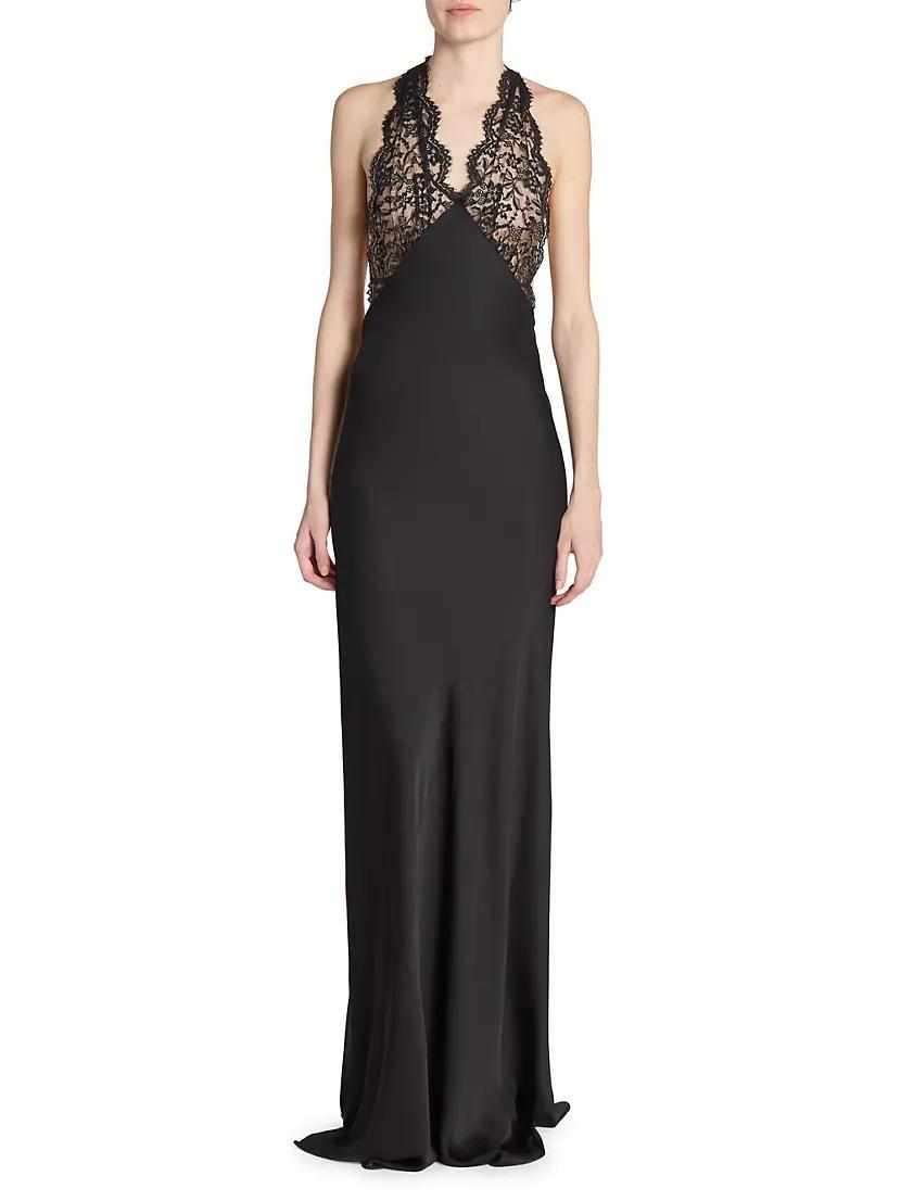 Halter Dress in Silk Charmeuse and Lace Product Image