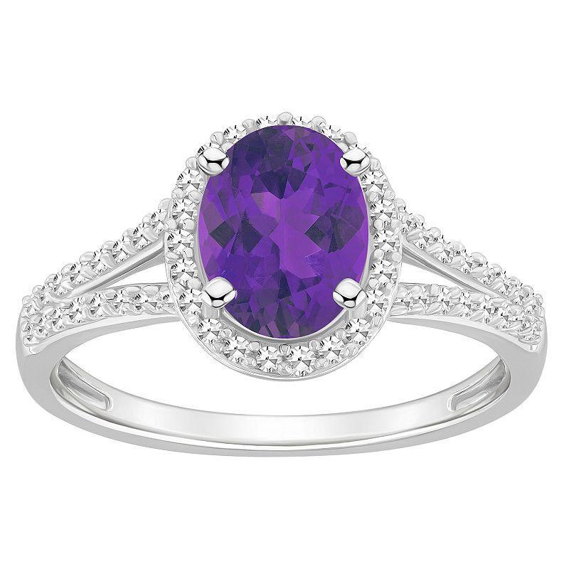 Celebration Gems Sterling Silver Gemstone & 1/4 Carat T.W. Diamond Halo Ring, Womens Purple Product Image