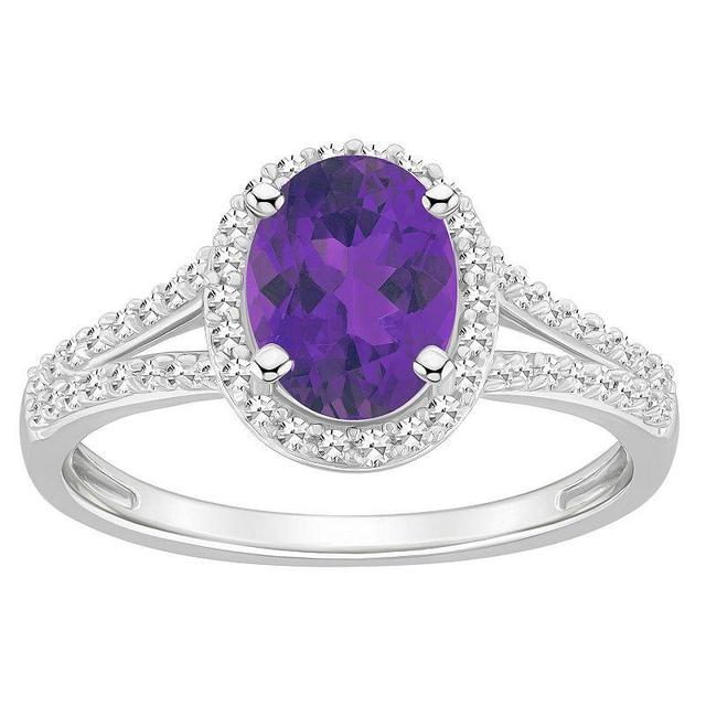 Celebration Gems Sterling Silver Gemstone & 1/4 Carat T.W. Diamond Halo Ring, Womens Purple Product Image