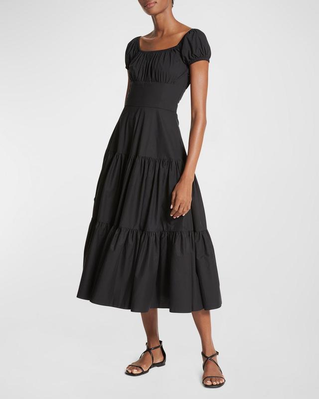 Womens Tiered Cotton Poplin Midi-Dress Product Image