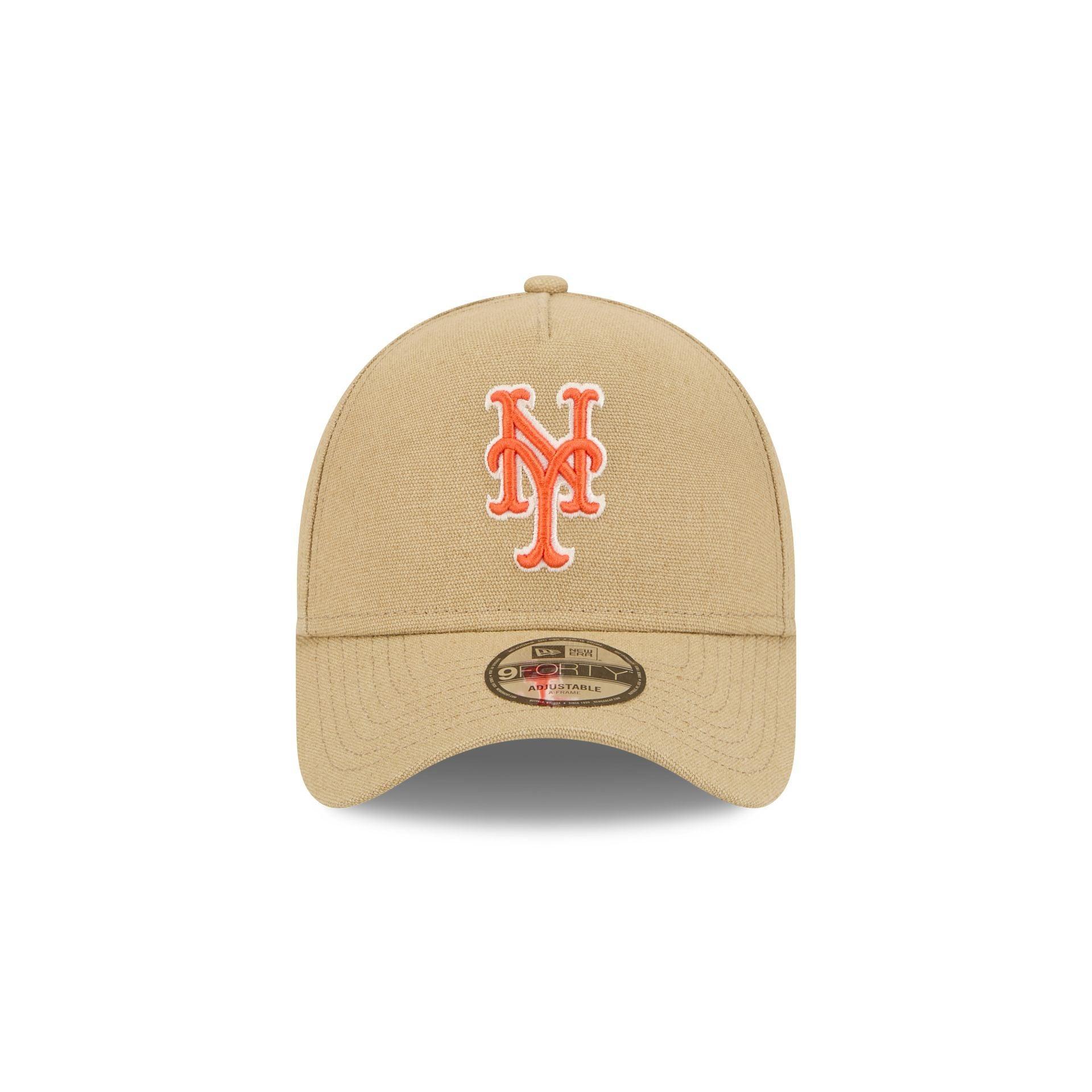 New York Mets Logo Essentials Khaki 9FORTY A-Frame Snapback Hat Male Product Image