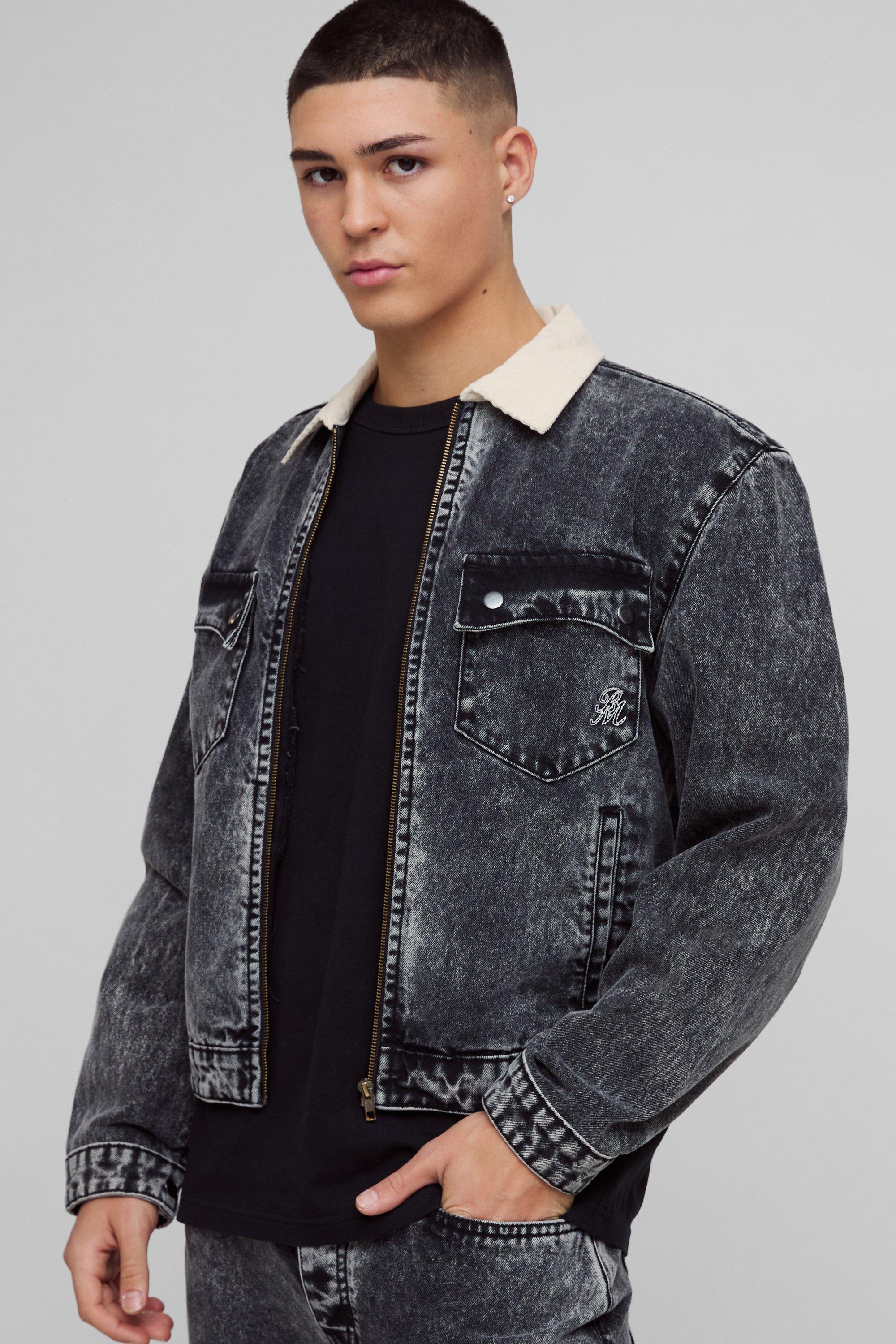 Oversized Boxy Trucker Denim Jacket With Cord Collar | boohooMAN USA Product Image