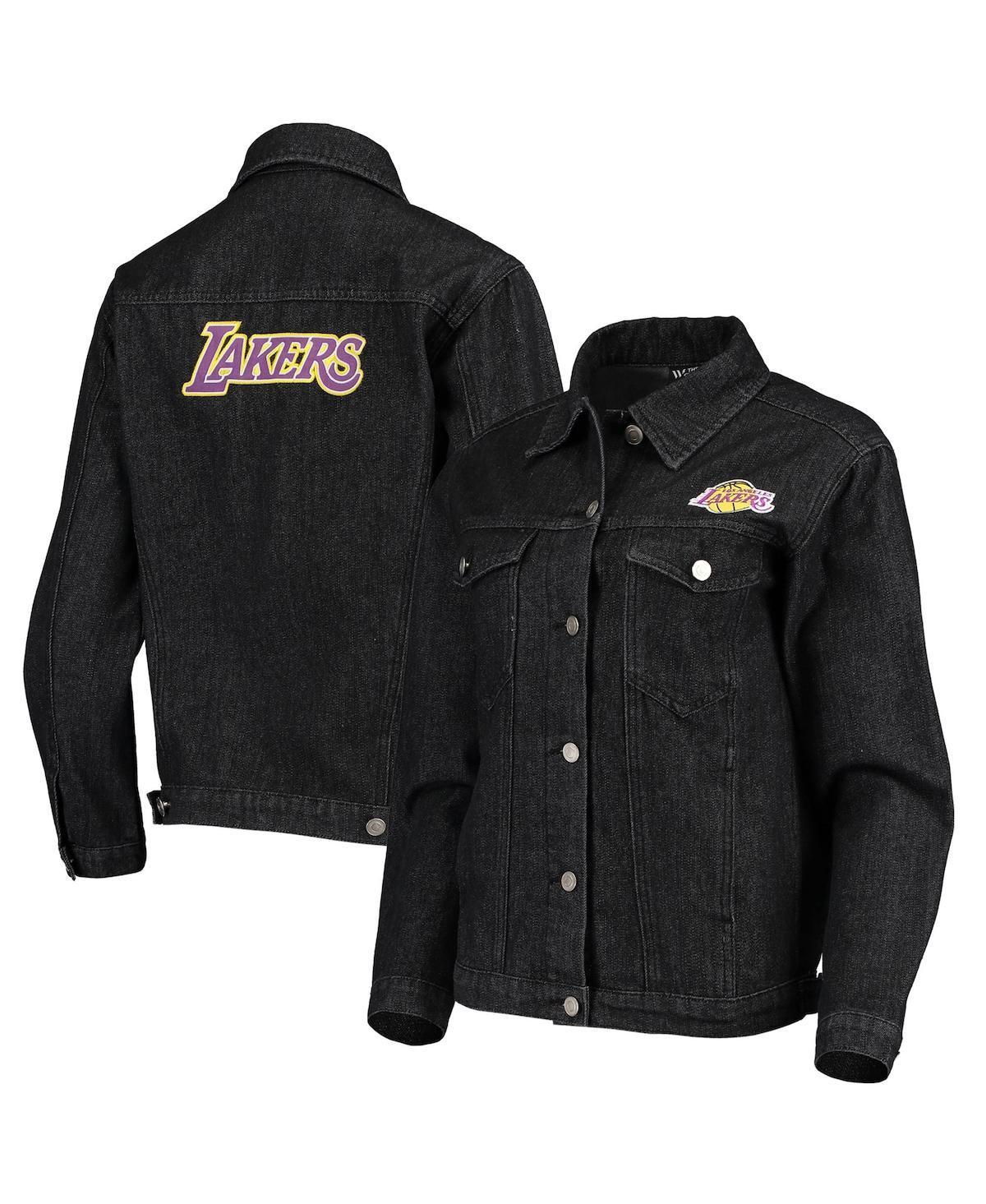 Womens The Wild Collective Black Los Angeles Lakers Patch Denim Button-Up Jacket Product Image