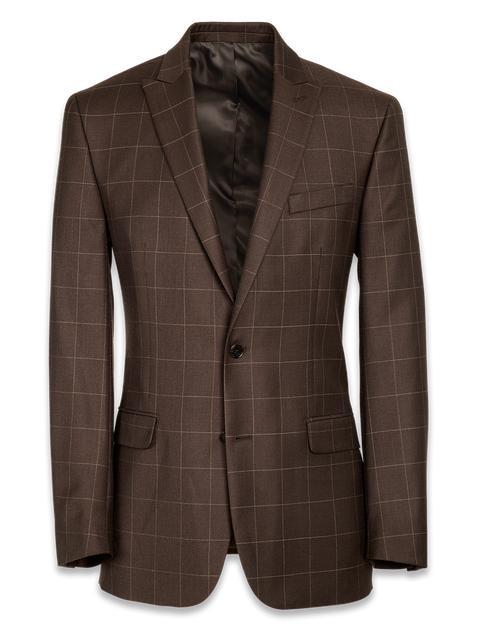 Tailored Fit Essential Wool Peak Lapel Suit Jacket - Brown Windowpane product image