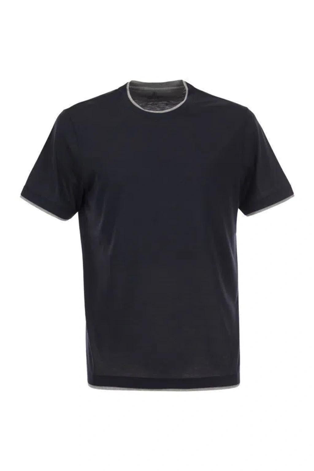 BRUNELLO CUCINELLI Silk And Cotton T-shirt In Blue Product Image