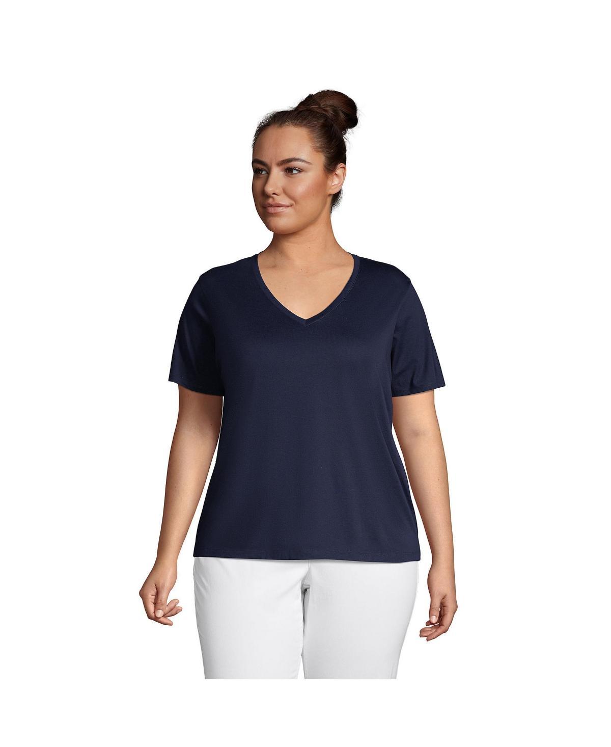 Plus Size Lands End Relaxed-Fit Supima Cotton V-Neck Tee, Womens Product Image