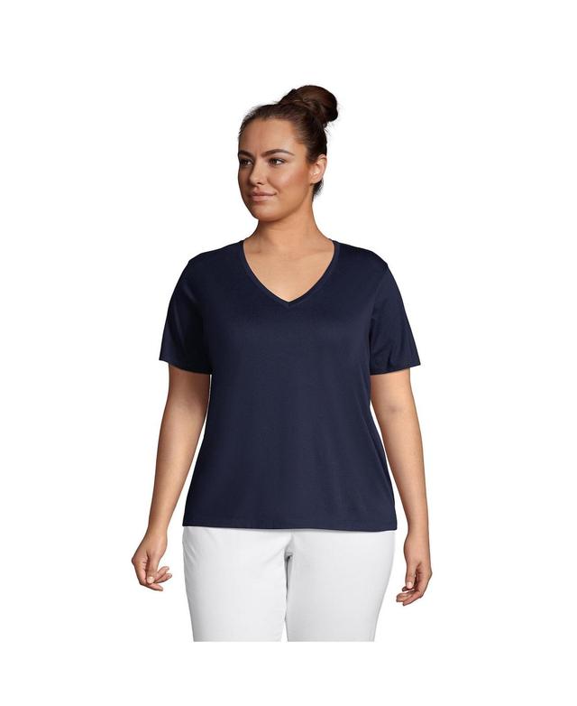 Plus Size Lands End Relaxed-Fit Supima Cotton V-Neck Tee, Womens Med Blue Product Image