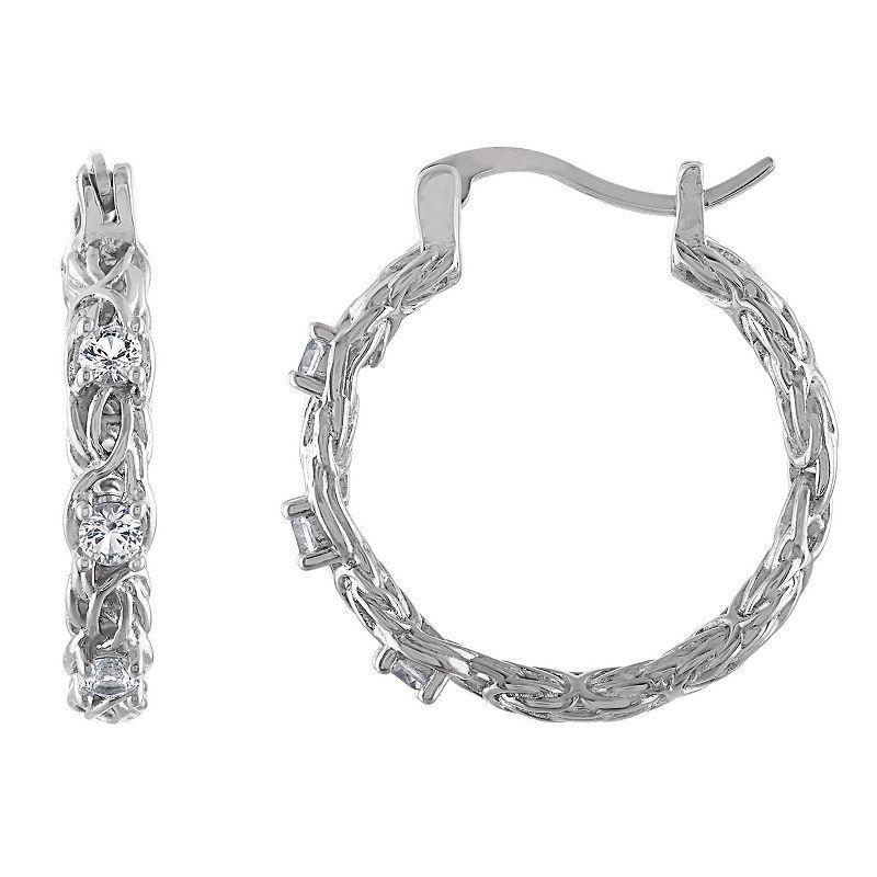 Designs by Gioelli Sterling Silver Gemstone Byzantine Hoop Earrings, Womens, White Product Image