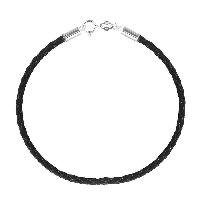 Individuality Beads Sterling Silver Braided Leather Bracelet, Womens, Black Product Image