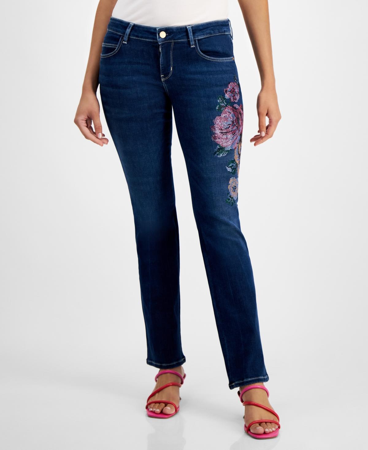 Guess Womens Hermosa Low-Rise Floral-Graphic Jeans Product Image