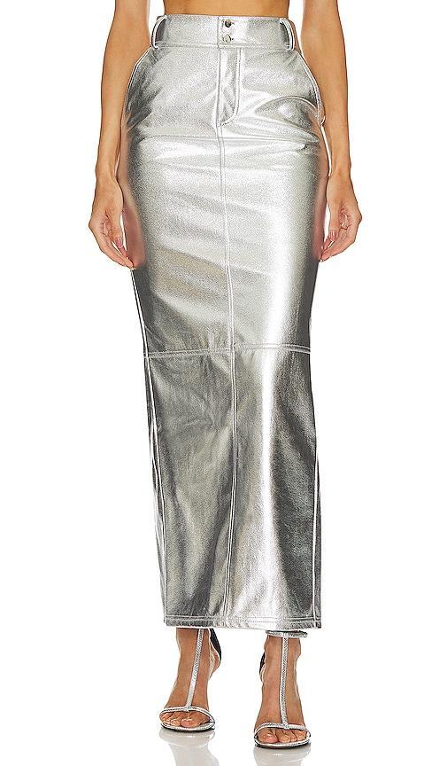 Lovers and Friends Monique Faux Leather Maxi Skirt in Metallic Silver Product Image