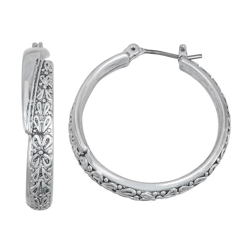 Napier Silver Tone Treasure Hoop Earrings, Womens Product Image