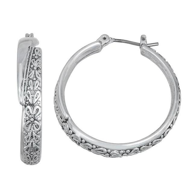 Napier Silver Tone Treasure Hoop Earrings, Womens Product Image