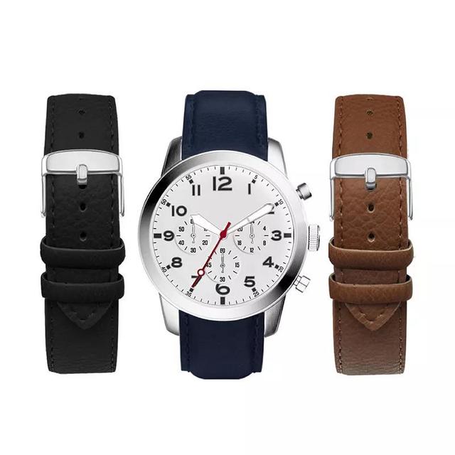 American Exchange Mens Navy Strap with Black & Brown Interchangeable Straps Blue Product Image