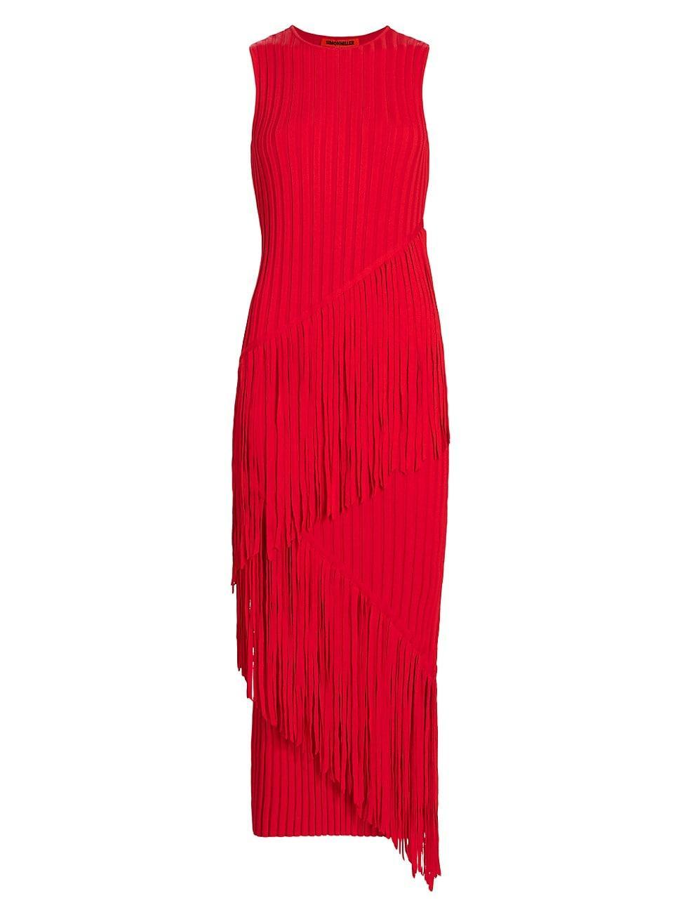 Womens Rib-Knit Fringe Maxi Dress Product Image