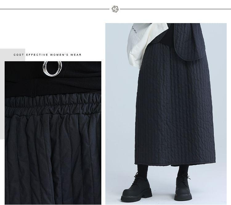 High Rise Plain Ribbed Maxi A-Line Skirt Product Image