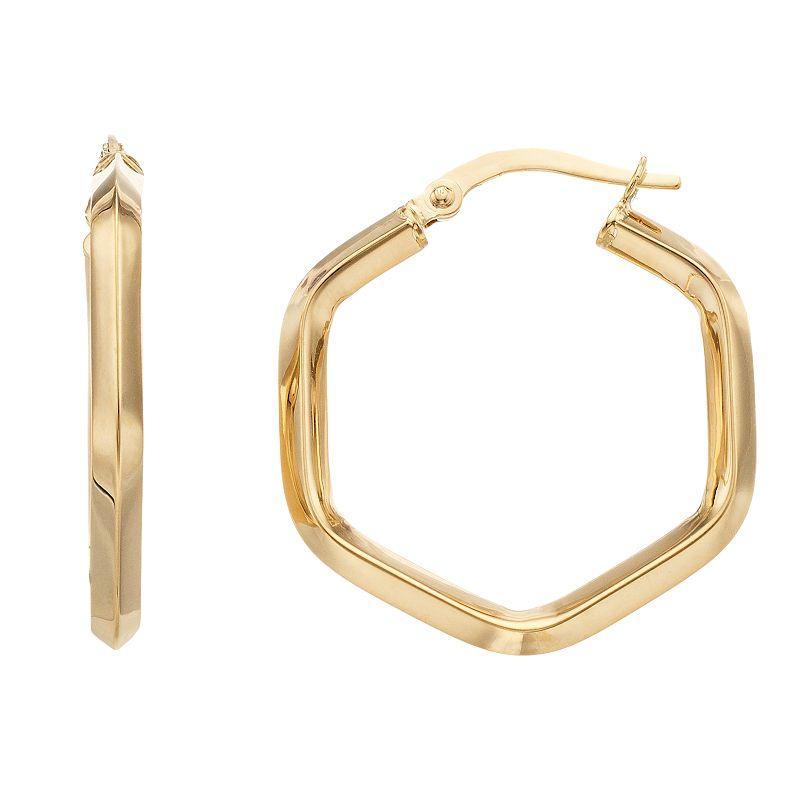 14K Gold Hexagon Hoop Earrings, Womens Product Image