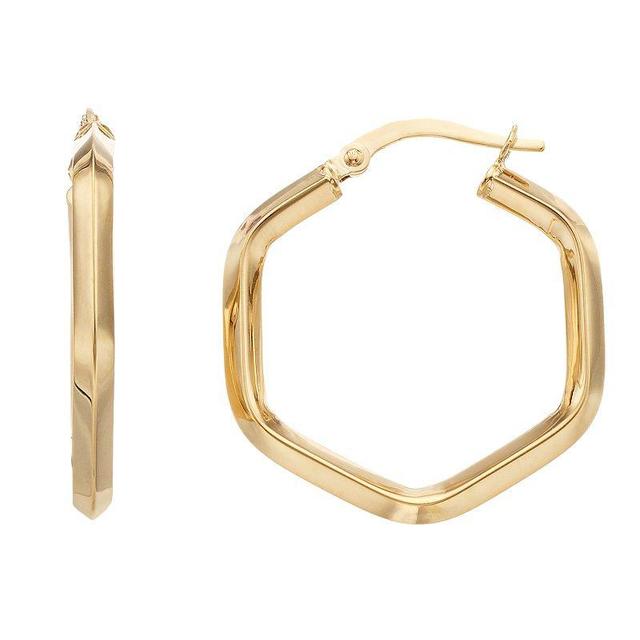 14K Gold Hexagon Hoop Earrings, Womens Product Image