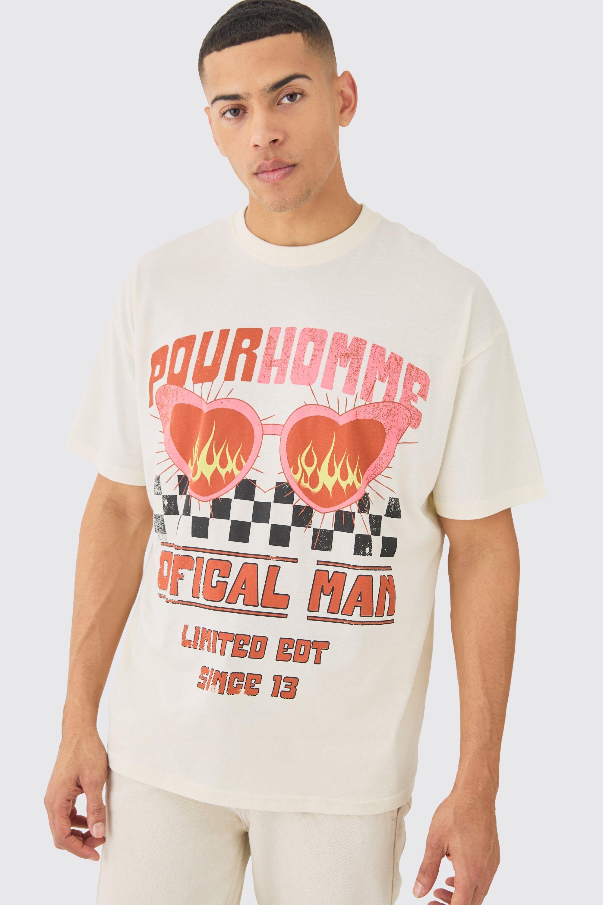 Oversized Moto Heart Print T-shirt | boohooMAN USA Product Image