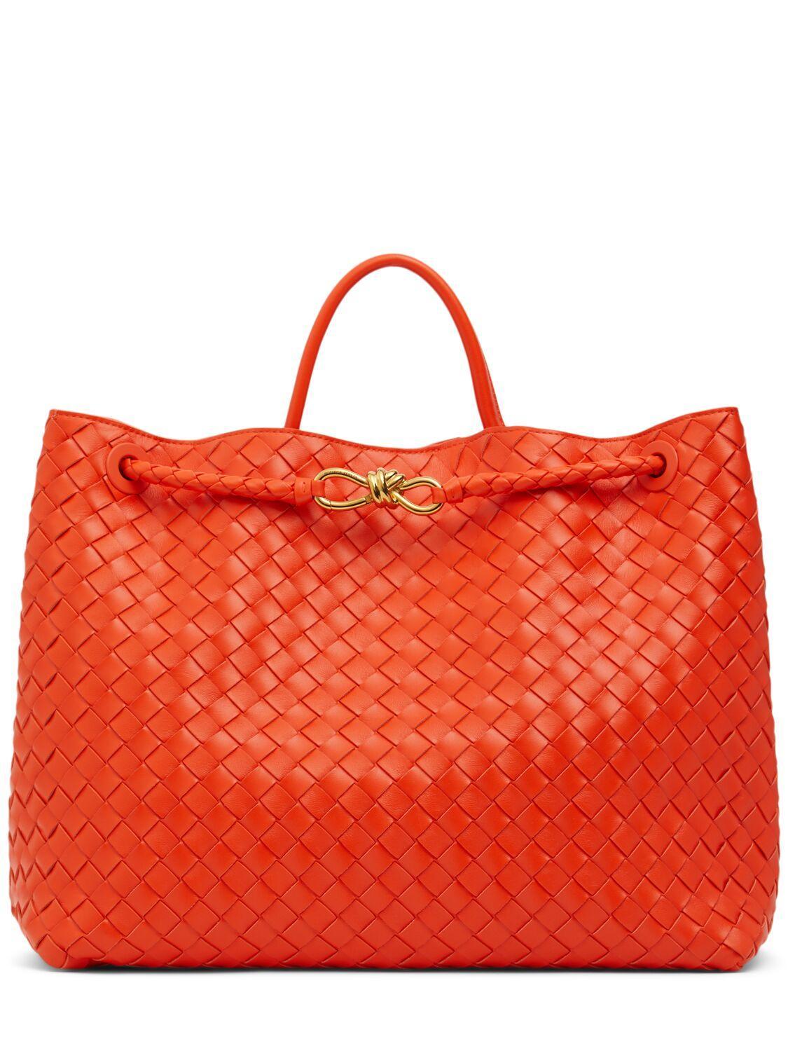 Large Andiamo Leather Top Handle Bag In Orange Product Image