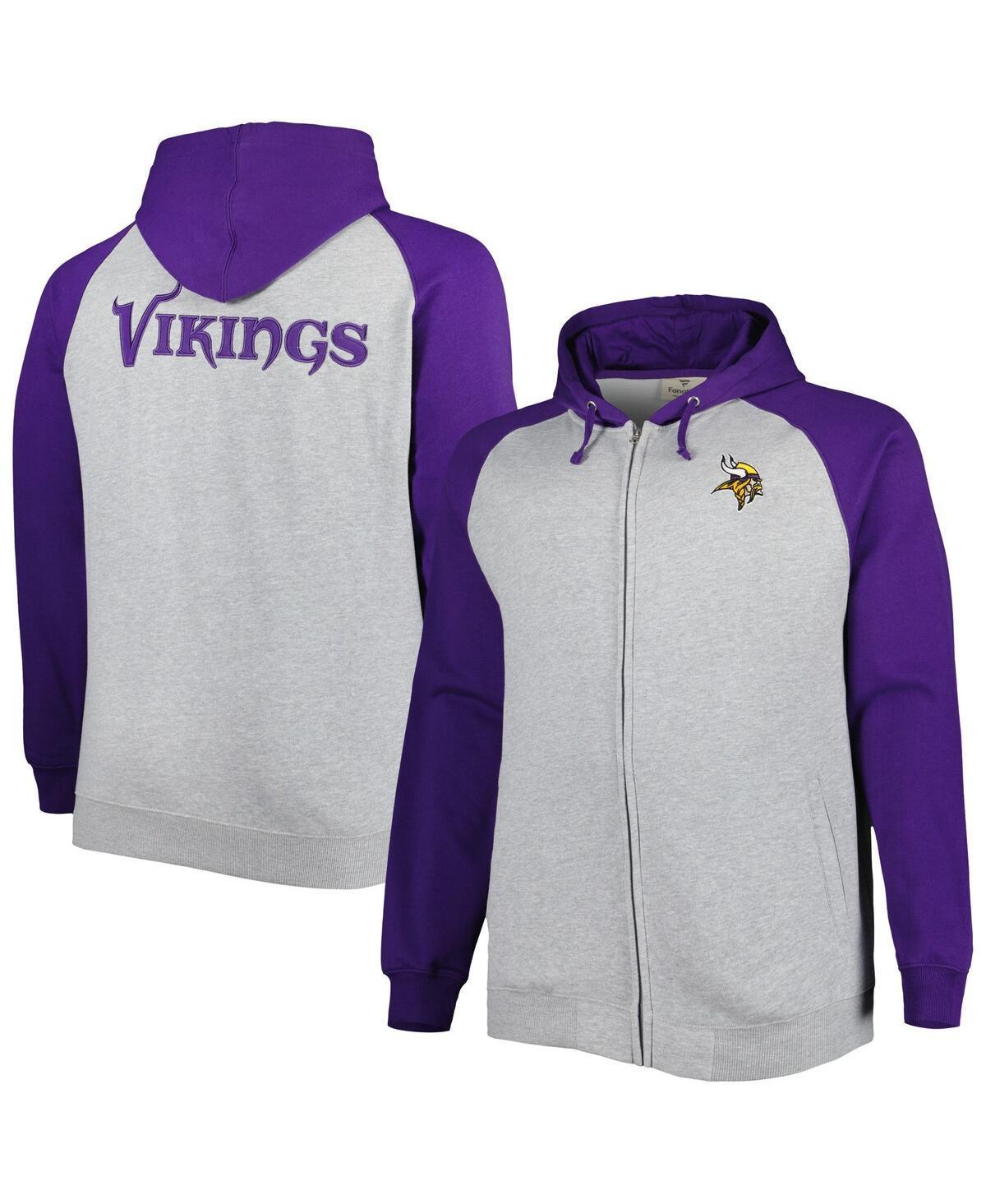 Mens Heather Gray Minnesota Vikings Big & Tall Fleece Raglan Full-Zip Hoodie Jacket Product Image