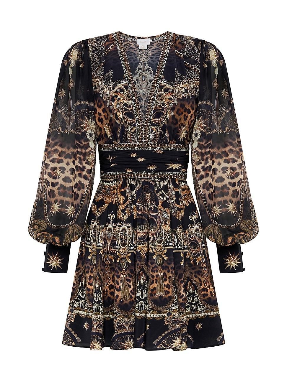 Womens Masked At Midnight Leopard Silk Minidress Product Image