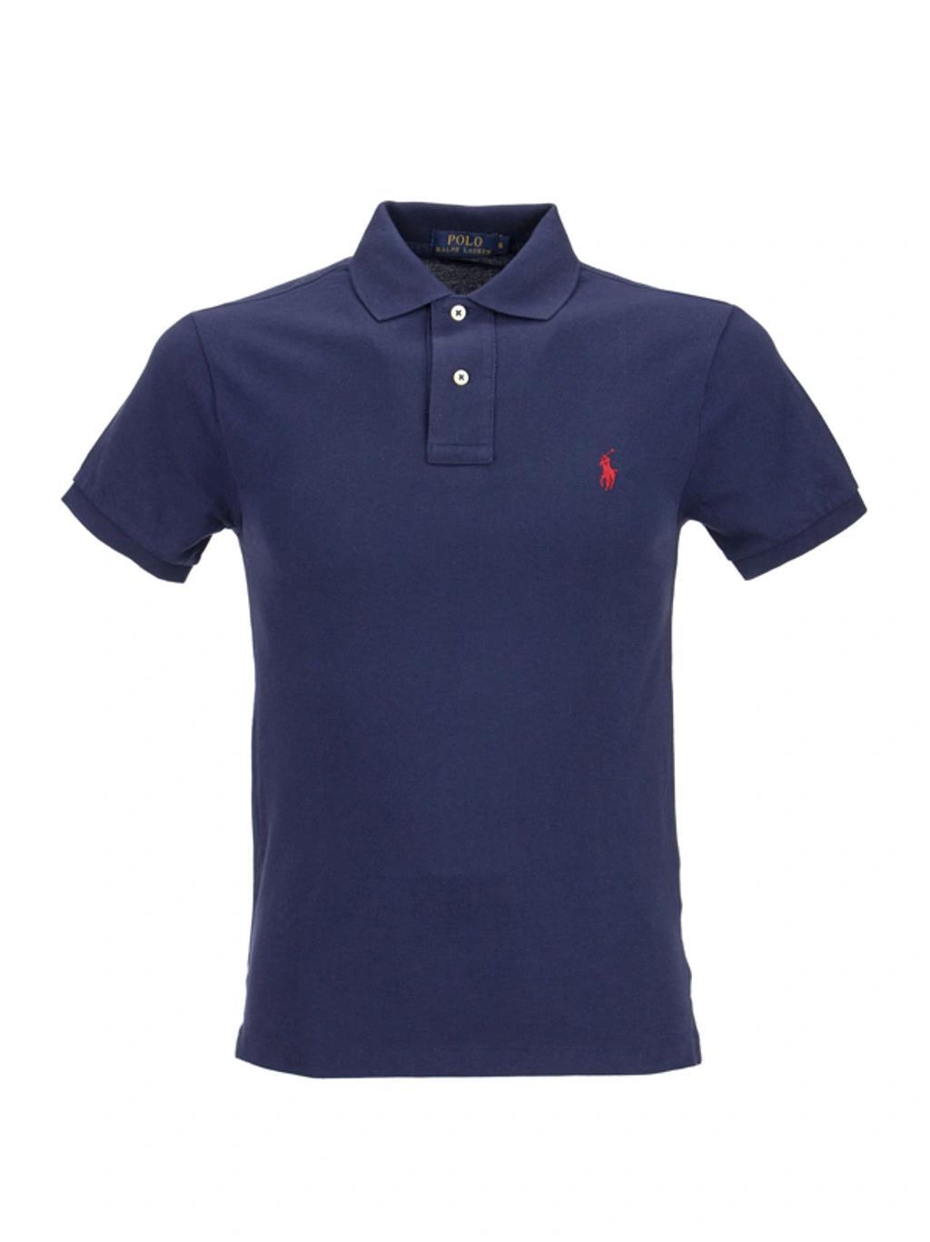 Cotton Mesh Slim-fit Polo Shirt In Blue Product Image