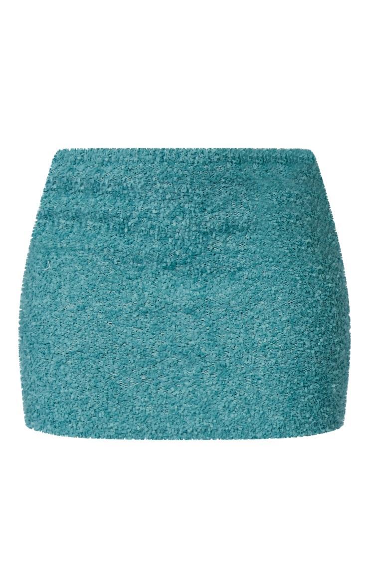 Teal Fuzzy Knit Low Rise Mini Skirt Product Image