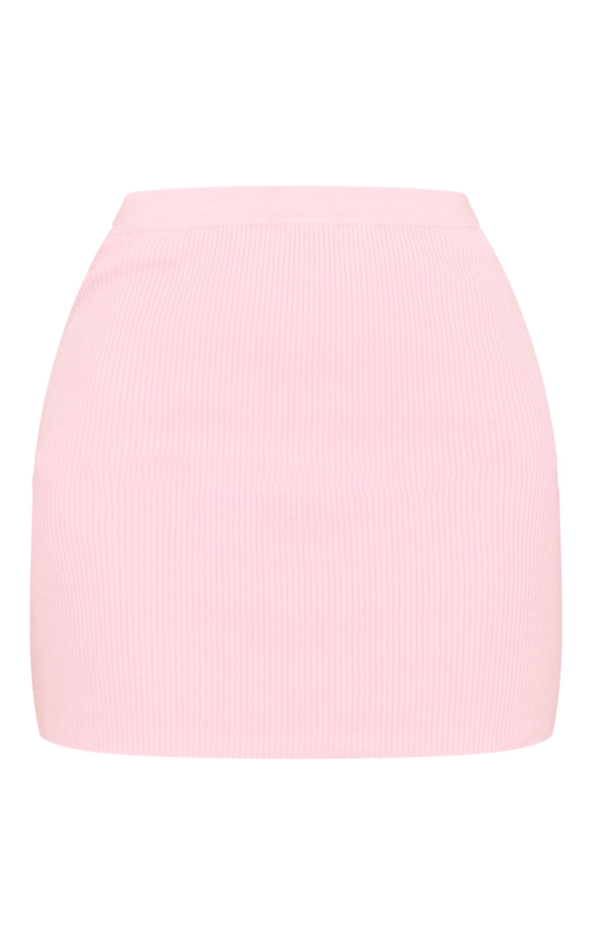 Pale Pink Thick Rib Knit Mini Skirt Product Image