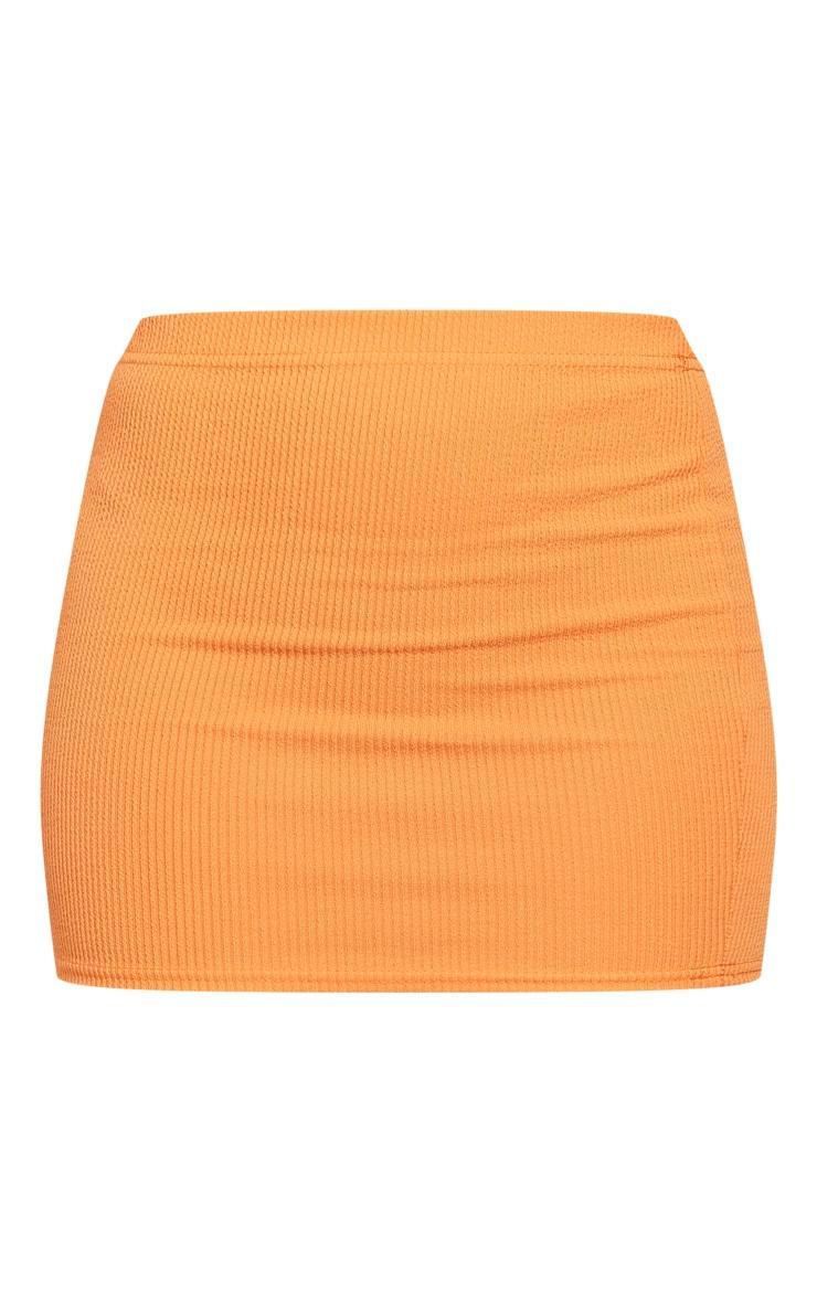 Bright Orange Crinkle Rib High Waist Basic Mini Skirt Product Image