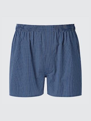 Mens Woven Checked Trunks Blue Small UNIQLO US Product Image