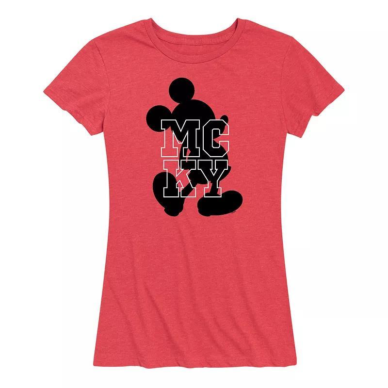 Disneys Mickey Mouse Womens Silhouette Graphic Tee Grey Red Product Image