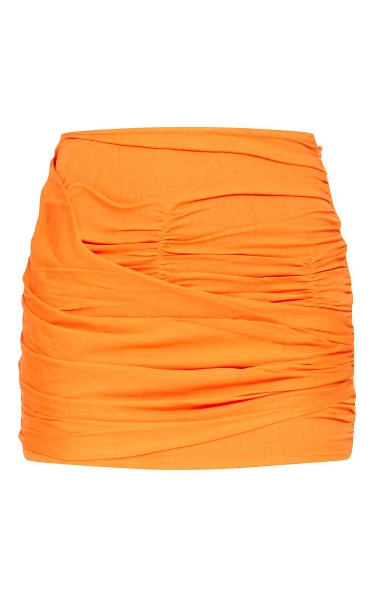 Hot Orange Linen Look Wrap Front Mini Skirt Product Image