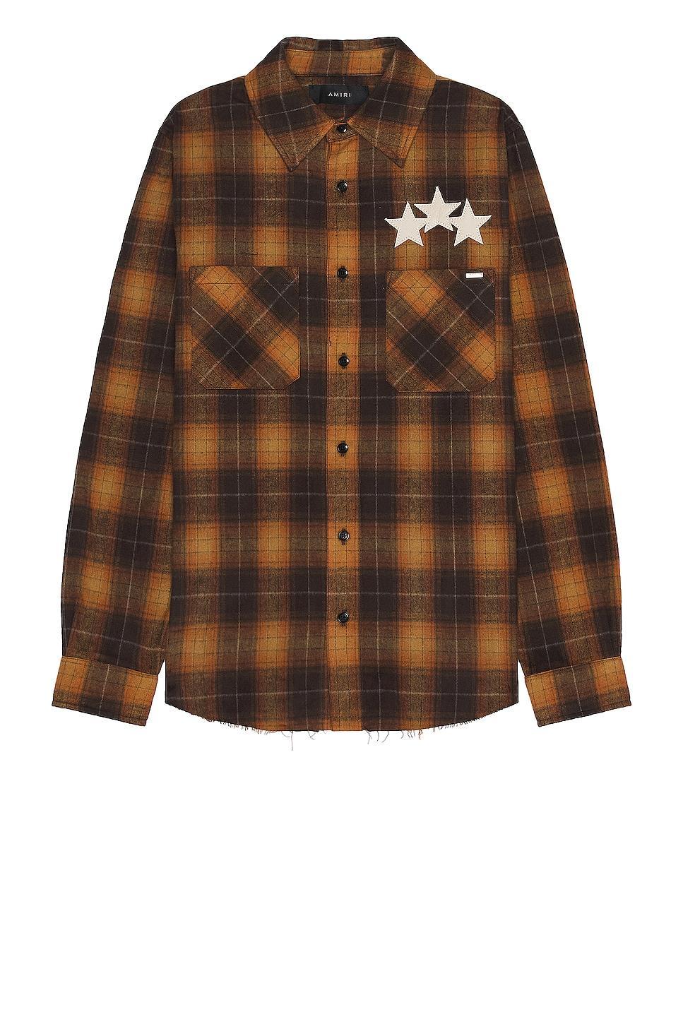 Amiri Star Leather Flannel Shirt in Brown Product Image