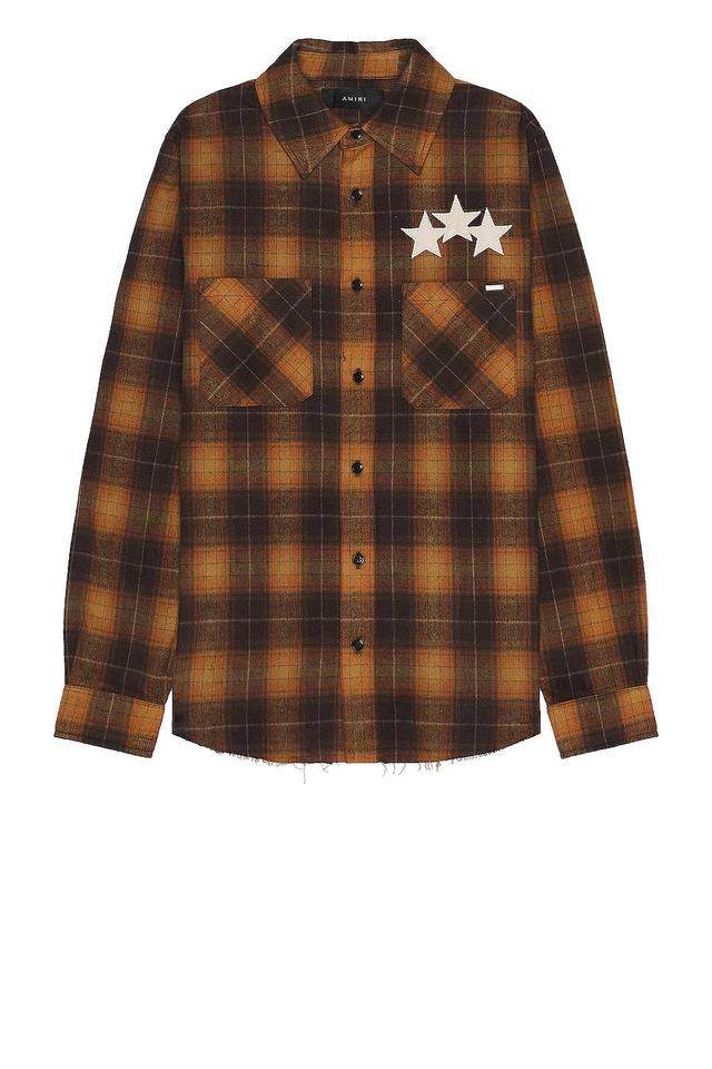 Amiri Star Leather Flannel Shirt in Brown Product Image