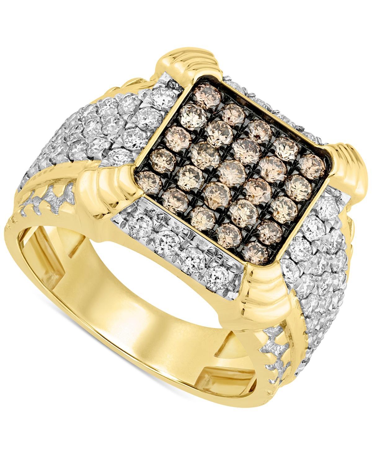 Mens White Diamond (1-1/3 ct. t.w.) & Brown Diamond (7/8 ct. t.w.) Cluster Ring in 10k Gold Product Image