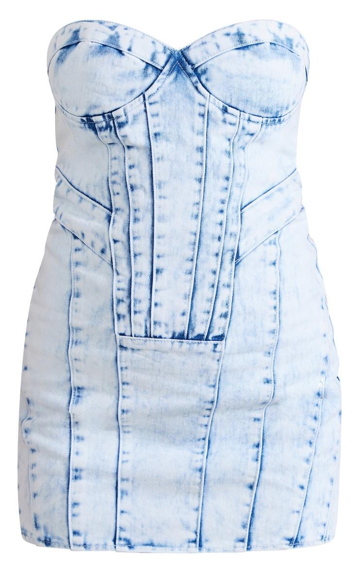 Light Blue Acid Wash Seam Detail Strapless Denim Mini Dress Product Image