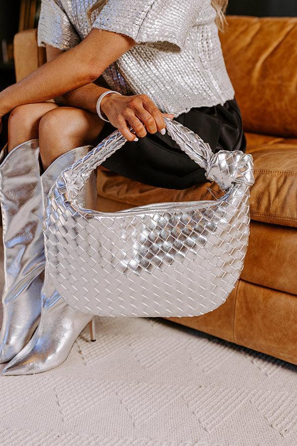 Feeling Glam Woven Metallic Tote in Silver Product Image