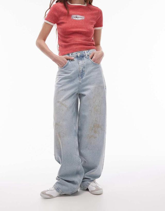 Topshop high rise baggy jeans in sunshine bleach with mud marks  Product Image