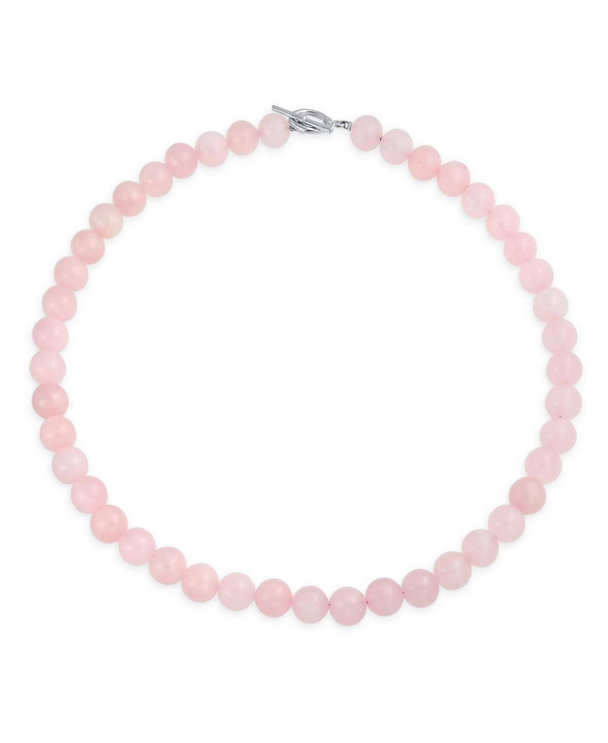 Plain Simple Classic Western Jewelry Pale Pink Rose Quartz Round 10MM Bead Strand Necklace For Women Silver Plated Clasp 16 Inch Product Image