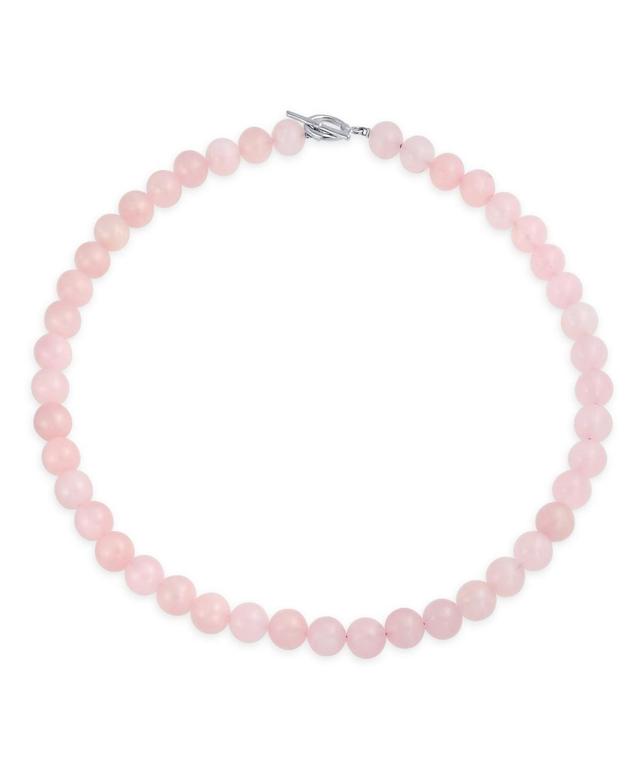 Plain Simple Classic Western Jewelry Pale Pink Rose Quartz Round 10MM Bead Strand Necklace For Women Silver Plated Clasp 16 Inch Product Image