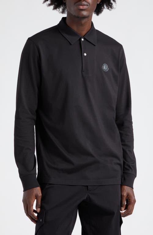 Moncler Logo Patch Long Sleeve Cotton Polo Product Image