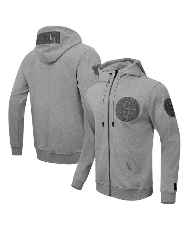 Pro Standard Mens Heather Gray Brooklyn Nets Triple Tonal Dk Full-Zip Hoodie Jacket - Heather Gray Product Image