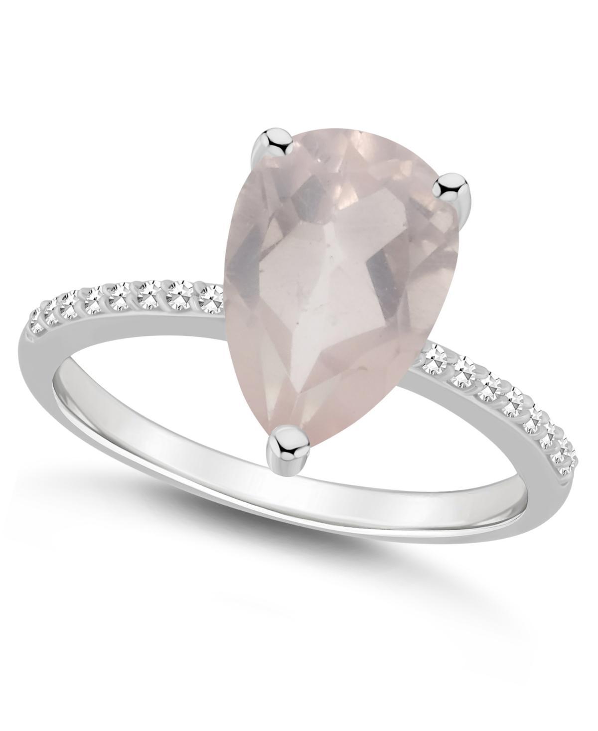 Alyson Layne Sterling Silver 10 mm x 8 mm Pear Shape Gemstone & 1/10 Carat T.W. Diamond Ring, Womens, Pink Quartz Product Image