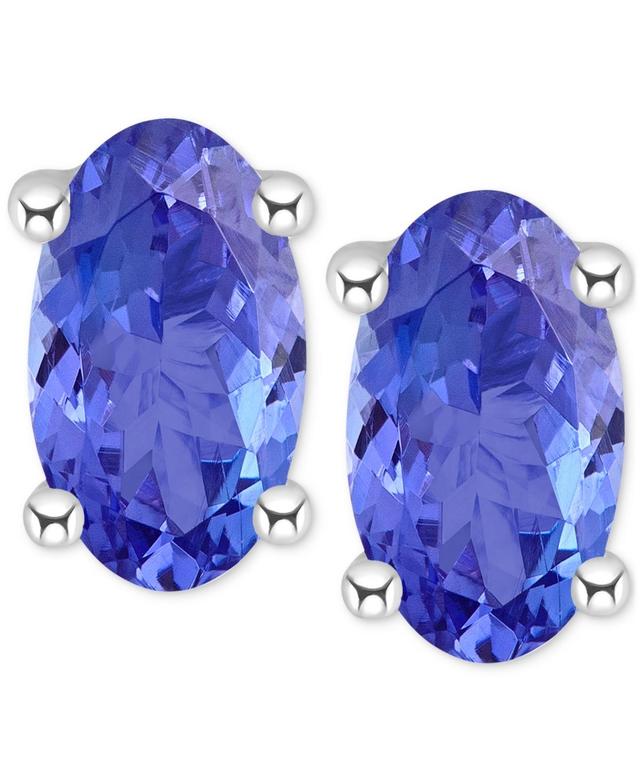 14k White Gold Oval Birthstone Stud Earrings, Womens, Blue Product Image