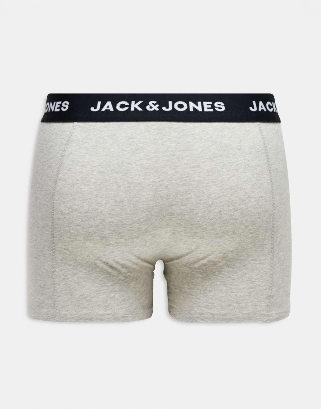 Jack & Jones 3 pack trunks in multi gray with logo waistband Product Image