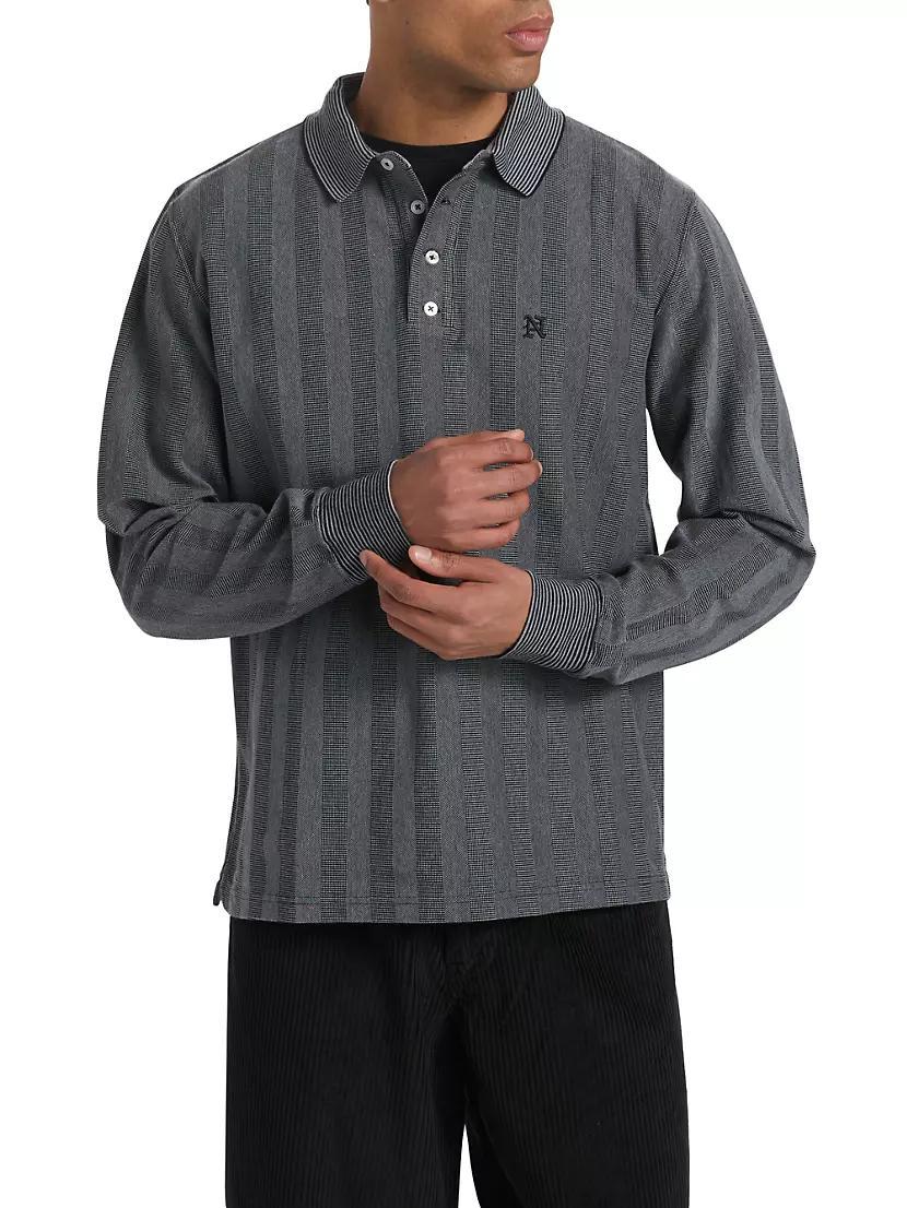 Striped Cotton Long-Sleeve Polo Shirt Product Image