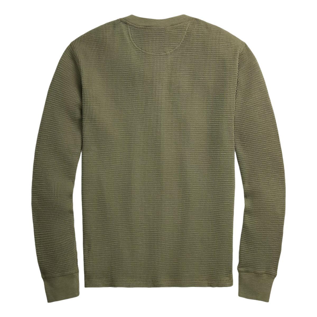 Garment-Dyed Waffle-Knit Henley Shirt Olive Product Image